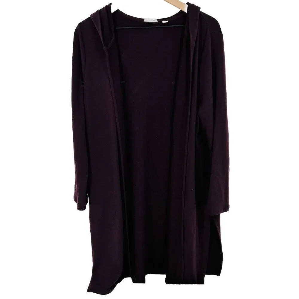 J Jill Luxe Long Sleeve Open Front Cardigan Duster Hoodie Purple Large Petite